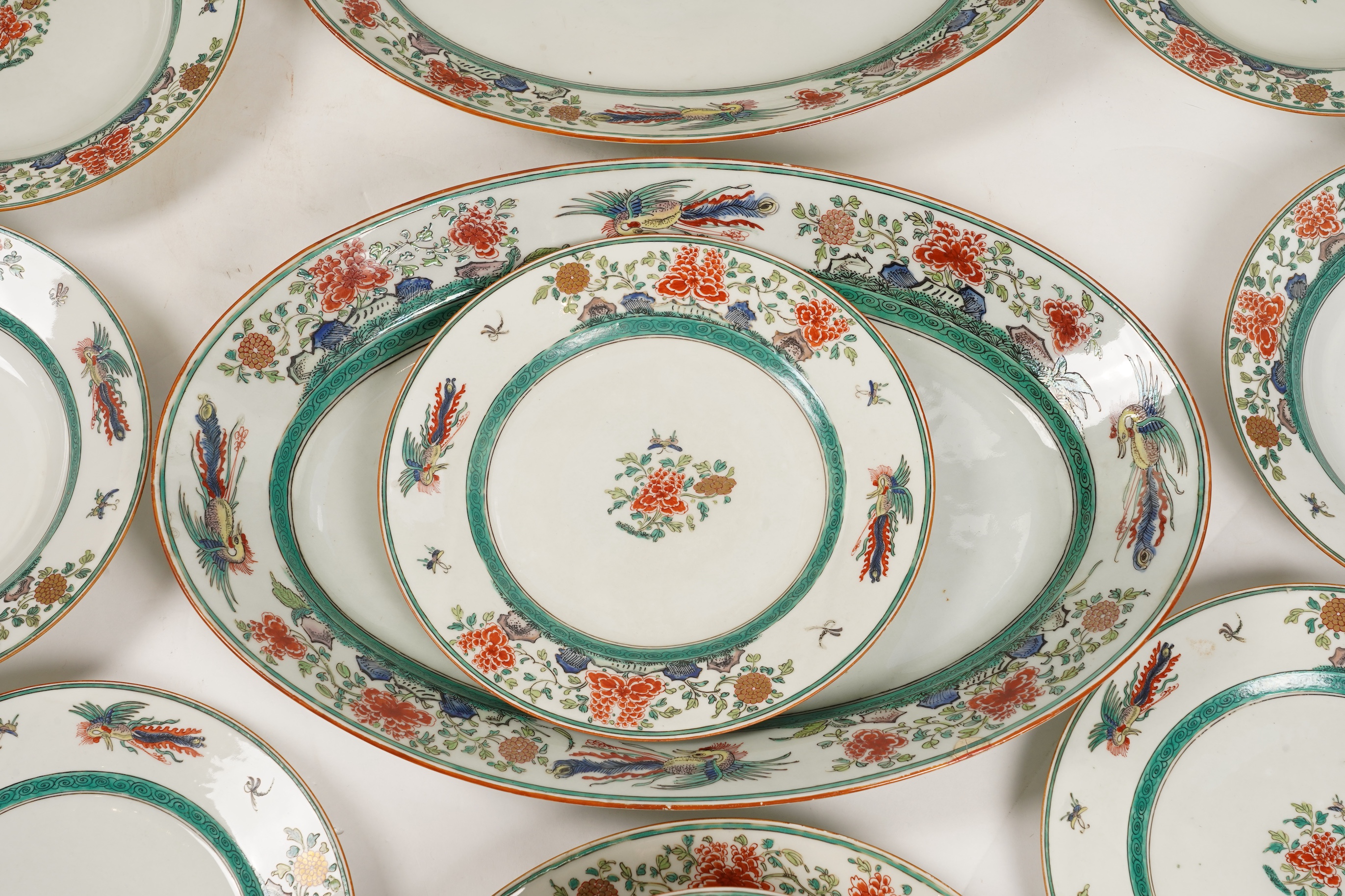 A Samson famille verte part dinner service in green Kutani style